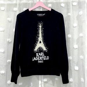 Karl Lagerfeld Crew neck Faux Pearl Embellished Sweater In Black